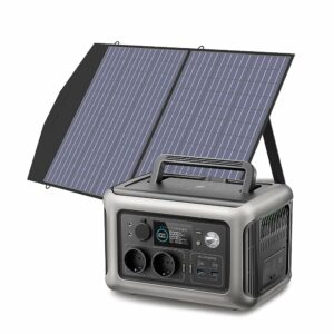 ALLPOWERS Solargenerator R600, 299WH LiFePO4 Batterie, 2x 600W (1200W Spitze) AC Ausgang Tragbare Powerstation mit 100W Solarpanel, Mobile Stromversorgung für Garten Reise Camping Wohnmobil Notfall