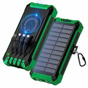 Power Bank Solar 36000mAh FEEL VOX,Wireless Powerbank Mit 4 Kabeln USB C 15W Schnellladefunktion,Solar Ladegerät Mit Solarzelle & Taschenlampe,Outdoor Externer Handyakkus für iPhone Samsung Tablet