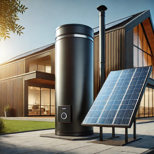 Solarboiler für Balkonkraftwerke – Warmwasser mit Sonnenenergie nutzen 3 Bild von einem modernen schwarzen Solarboiler