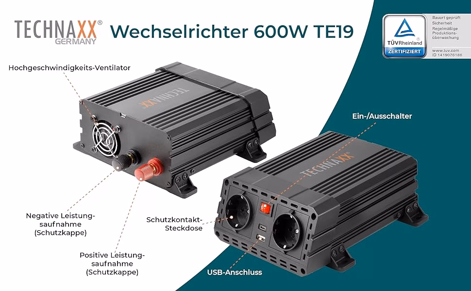 Technaxx TE16 KFZ Wechselrichter im Detail: 12V auf 230V – Leistungsstark, Sicher und Vielseitig 3 Technaxx TE16 Wechselrichter