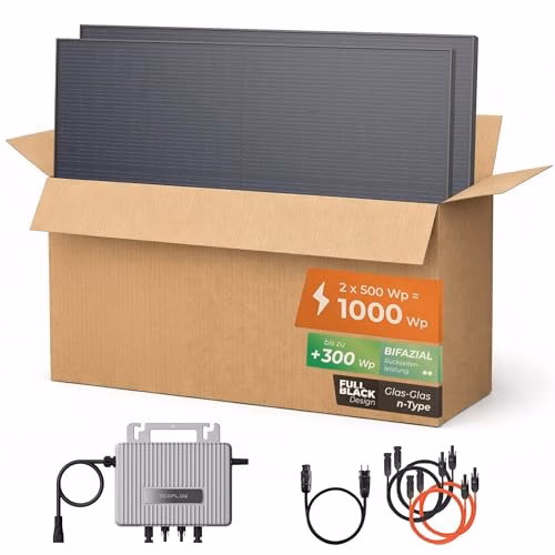 Solarway® 1000Wp - 800W Balkonkraftwerk komplett Steckdose 12 Solarway® 1000Wp / 800W Balkonkraftwerk komplett Steckdose - neuester EcoFlow Stream 800 Watt Wechselrichter - Solaranlage Komplettset - 500W bifaziale Black Solarmodule & EcoFlow & Zubehör