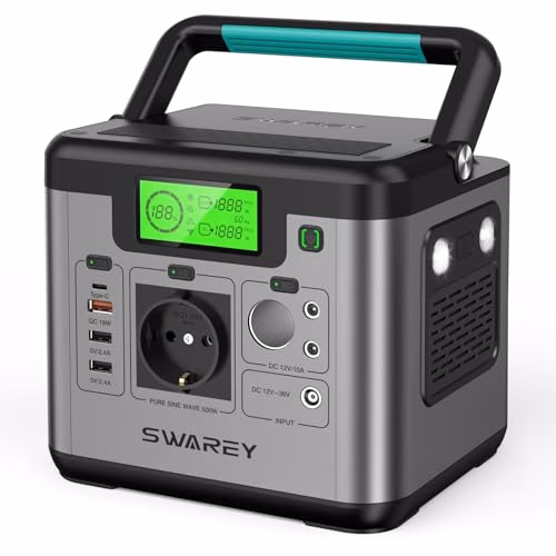 SWAREY Tragbare Powerstation S500: Ihr zuverlässiger 500W Solargenerator für Outdoor, Notfall und Camping 2 SWAREY Tragbare Powerstation S500, 518Wh Solargenerator, 500W(Spitze 1000W) AC Ausgang, PD 65W USB-C Anschluss, Kompakte Größe, für Outdoor Camping Wohnmobil Notfall