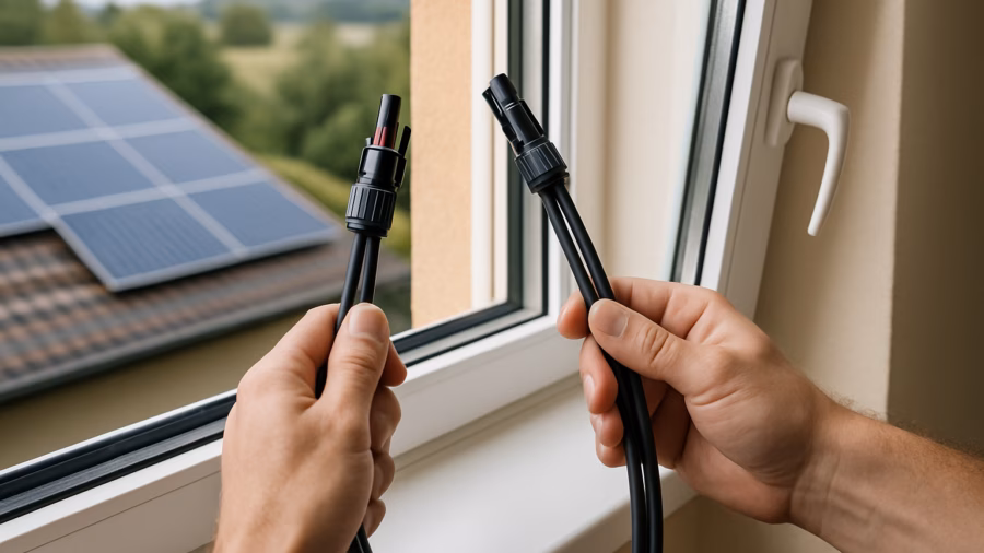 Fensterdurchführung der Solarkabel bei der Installation