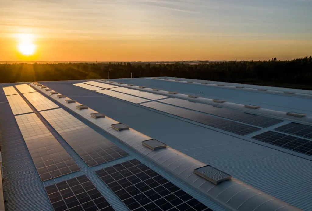 Photovoltaikmodule auf einer Dachkonstruktion mit sichtbarer Montage